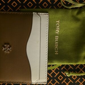Tory Burch NWT Brown and White Card Holder with dustbag and shop bag included